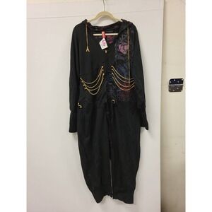 Betrousers 2X Jumpsuit Black TTE Womens Hooded Long Sleeve Chain Accents